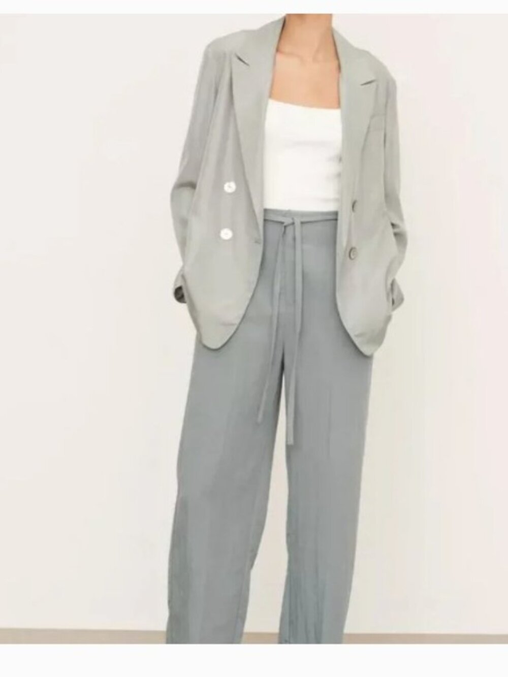 NEW Vince Drapey Silk Double Breasted Blazer Sea Stone sz 6